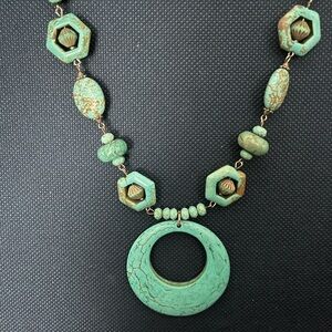 Turquoise Colored Statement Necklace & Earring Set.